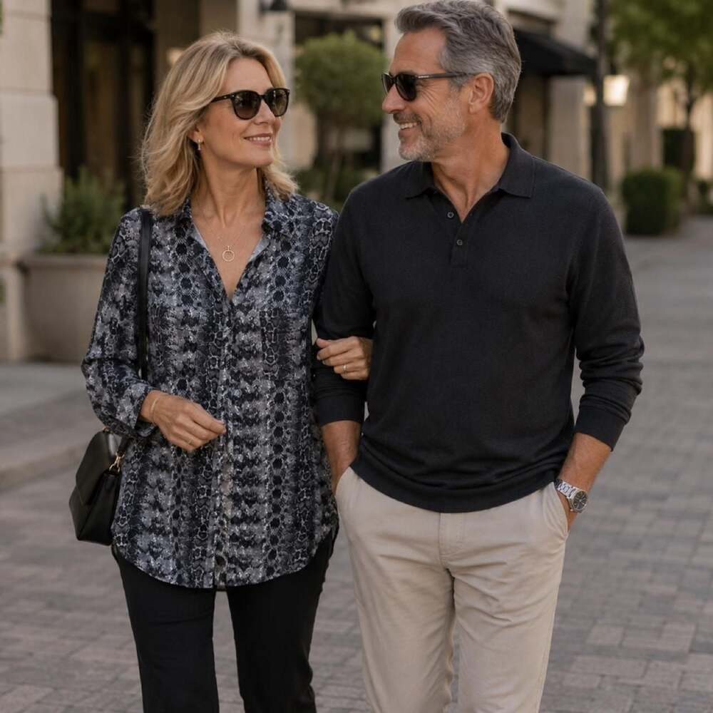 Pleione Snakeskin Print Long Sleeve Button Down Blouse